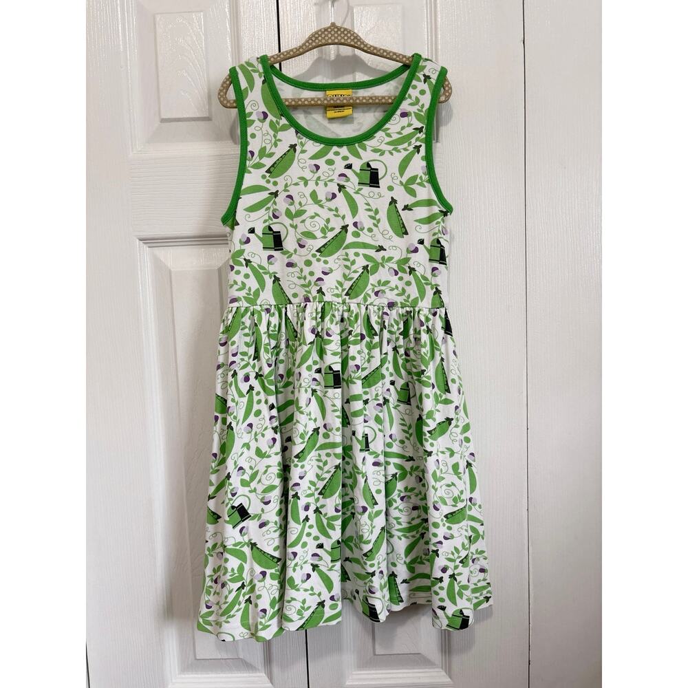 DUNS Sweden Organic Cotton Pea Pod Botanical Print Fit and Flare Dress 6/7